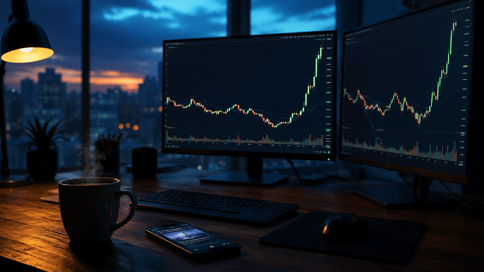 Stock analyst upgrades and downgrades reacting on a trader desk at dawn