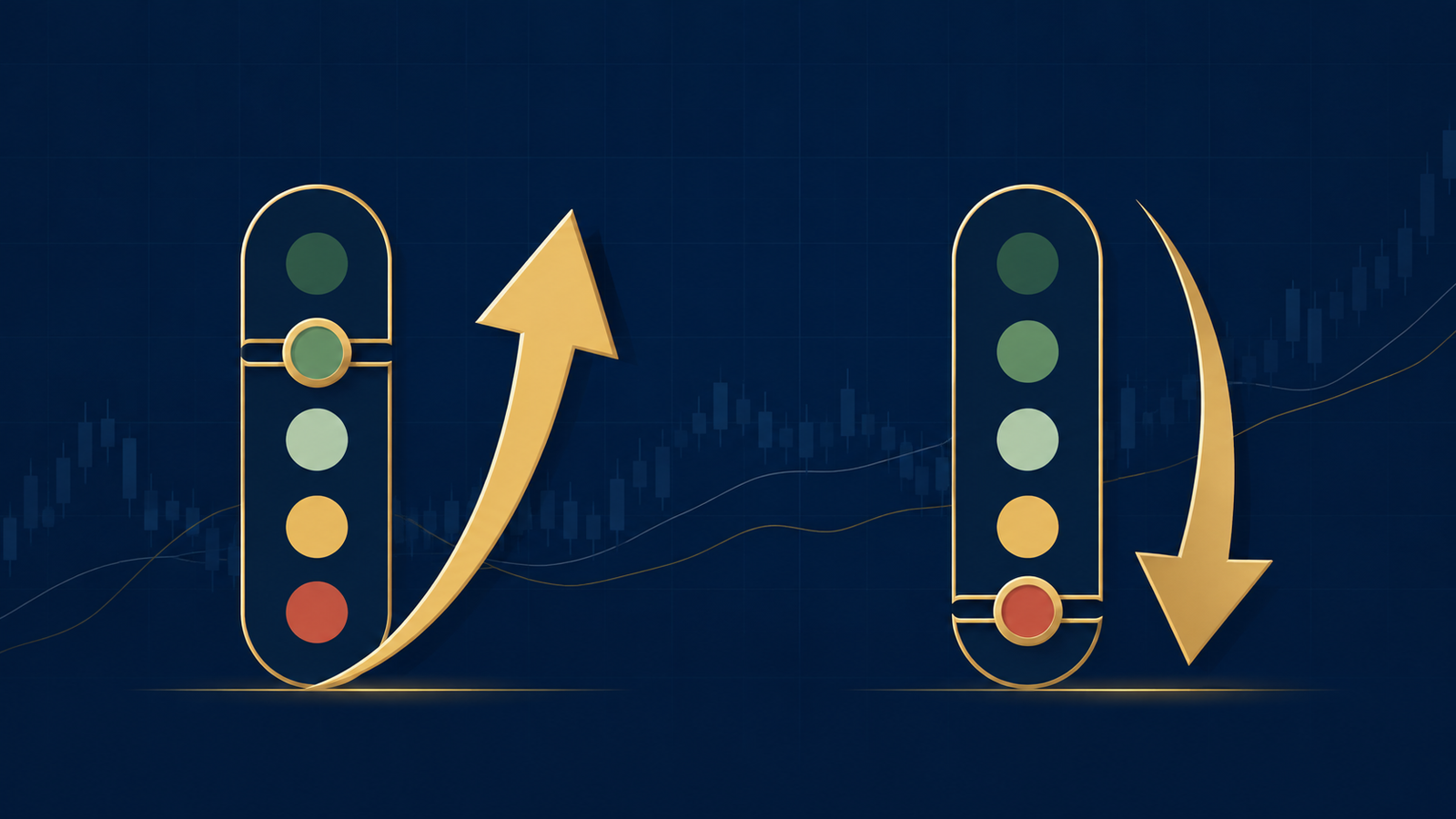 Illustration of an analyst rating scale showing an upgrade and a downgrade