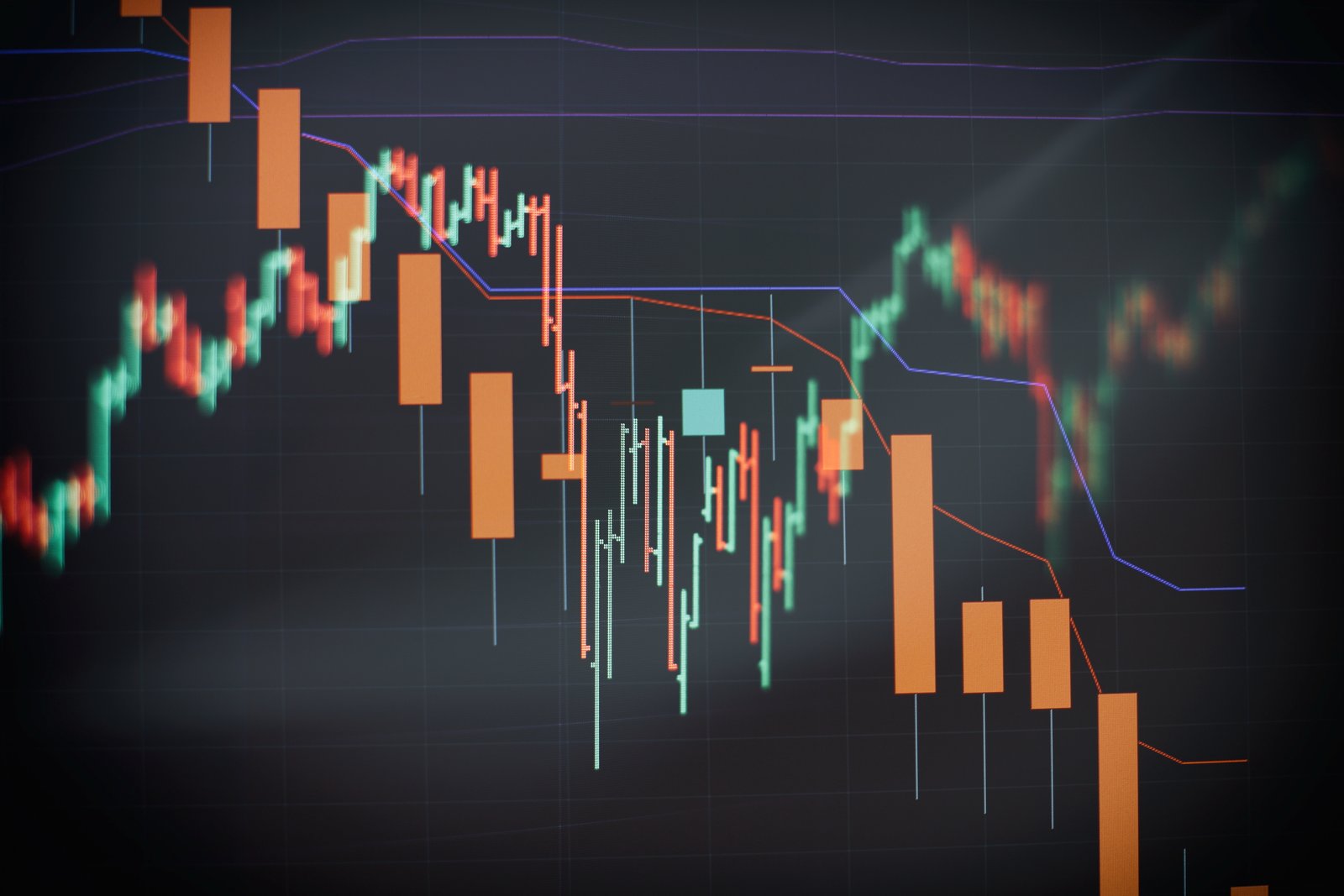 How to read a stock chart: red and green candlestick price chart on screen
