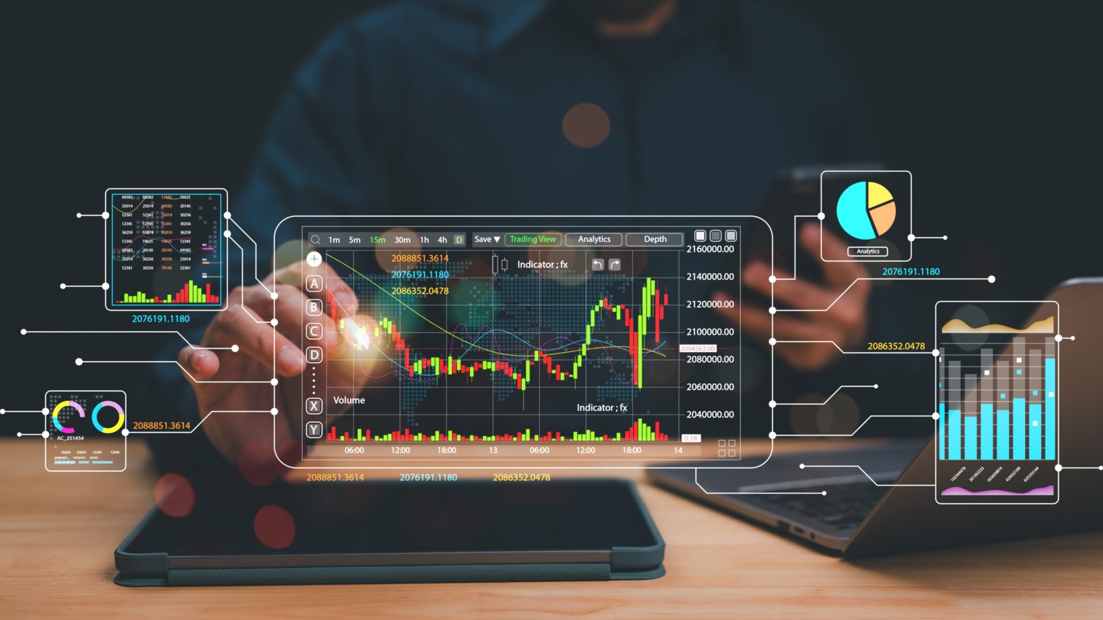 Trader using advanced technical analysis charts across multiple devices like TradingView